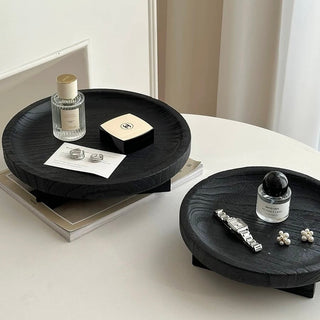 Legged Black Wood Round Tray