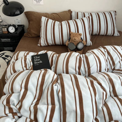 Blue Brown Multi Stripe Winter Duvet Cover Set