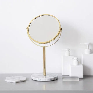 Round Marble Gold Stand Double-Sided Mirror