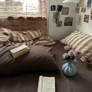 Brown Stripe Duvet Cover Set  Bed Cover