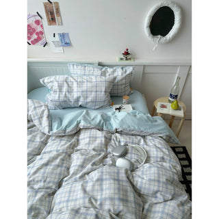 Sky blue check pattern duvet cover set 2 sizes  all season
