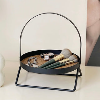 Iron Leather Single Tier Round Tray  Storage