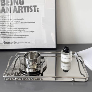 Stainless steel frame mirror tray silver for holding small items