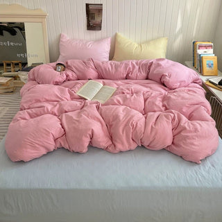 Pink Mix Color Solid Cotton Duvet Cover Set  Bed Cover All Season
