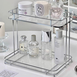 Clear Silver Stripe Pattern Cosmetic Storage Rack