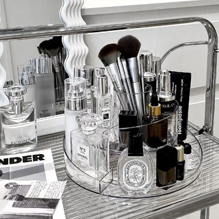 360 Degree Rotating Clear Round Cosmetic Storage Tray