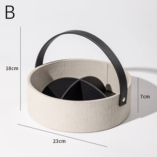 Leather Handle Round Divided Tray  Small Item Storage