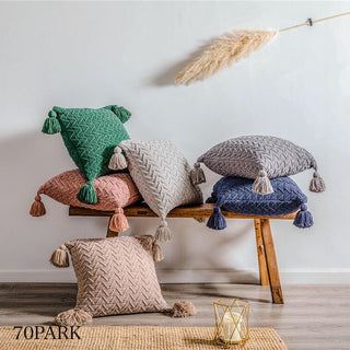 Cable Knit Cushion Cover with Tassels