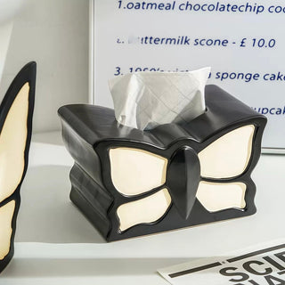 Butterfly motif monochrome ceramic tissue case