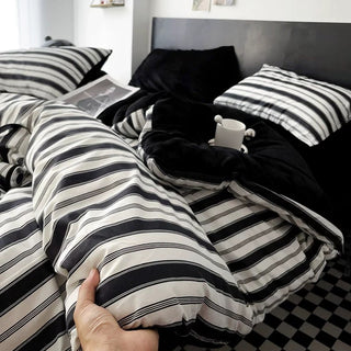 Black Multi Stripe Winter Duvet Cover Set