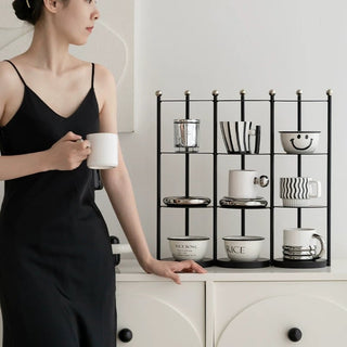 Iron Frame Tier Storage Display Rack  with Cup Holder