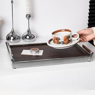 Stainless Steel Silver Wood Large Rectangular Tray  Accessory Tray Storage Cafe Tray