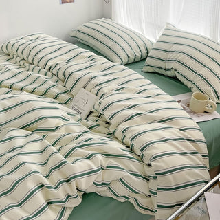 Green Double Stripe Duvet Cover Set