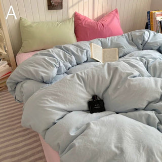 Pink Mix Color Solid Cotton Duvet Cover Set  Bed Cover All Season
