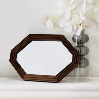 Octagonal Wood Frame Mirror Tabletop Wall Mirror
