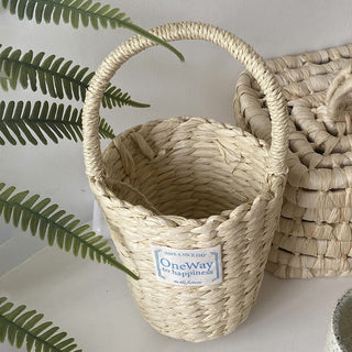 Cylindrical Natural Basket Storage Bag with Handles