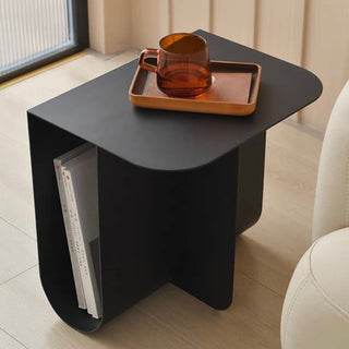 Iron Curved Design Side Table Black Storage Magazine Rack