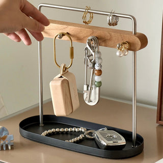 Silver Frame Wood Accessory Key Stand Tray  Storage Tray for Small Items