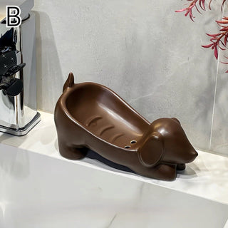 Dachshund motif ceramic soap dishin  soap holder tray.
