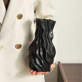 Twist Pleated Design Matte Color Flower Vase  Ceramic Vase Object