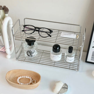 Stainless steel silver two-tier slim storage rack spice rack perfume storage