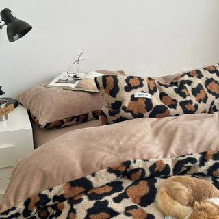 Brown Leopard Print Duvet Cover Set 2 Sizes  Winter Thick Bed Cover Bedding Cover Leopard Print