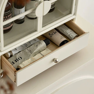 Door-equipped arched cosmetic storage display rack white cabinet