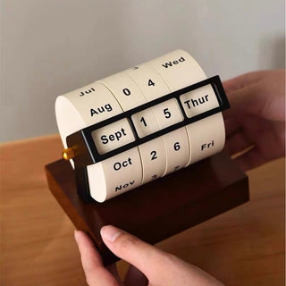 Wood Natural Rotating Perpetual Calendar Desktop Wooden Desk Calendar