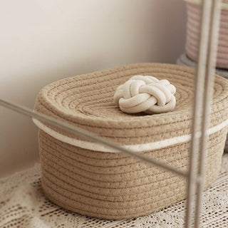 Knot Rope Braided Basket with Lid for Small Items Storage