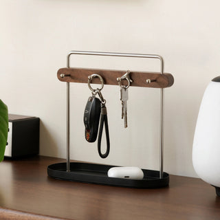 Silver Frame Wood Accessory Key Stand Tray  Storage Tray for Small Items