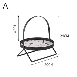 Single-tier round tray with handlein  storage rack