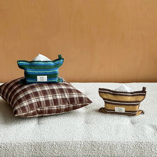 Mixed Border Knit Tissue Case   Hanging Tissue Cover with Stripes