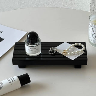 Legged Black Wood Rectangular Tray Small Item Holder Accessory Tray