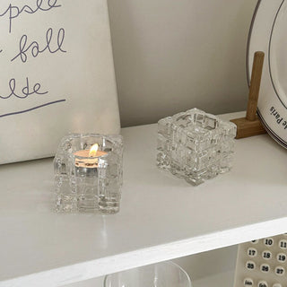piece set Cube Clear Glass Candle Holder