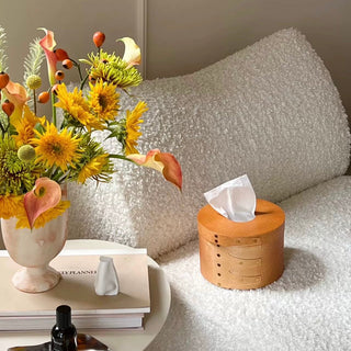 Shaker Box Natural Round Tissue Case  Wood