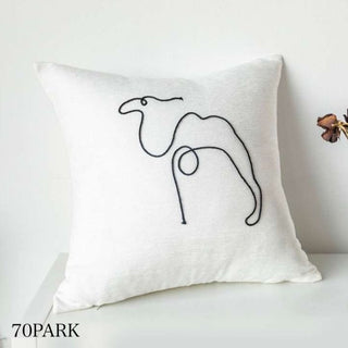 Motif Line Drawing Embroidery Simple Cushion Cover  6 Types