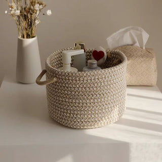 Handled Rope Braided Small Item Storage Basket Set   Set of 2