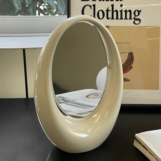 Oval plump frame tabletop mirror silver