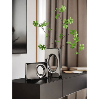 Metallic Silver Perforated Flower Vase