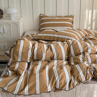 Brown Mixed Color Wide Stripe Cotton Duvet Cover Set 2 Sizes  All Seasons