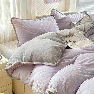 Velvet Two-Tone Solid Color Winter Duvet Cover Set 2 Sizes