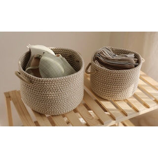 Handled Rope Braided Small Item Storage Basket Set   Set of 2