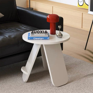 White Compact Round Side Table with Storage Magazine Rack and Coffee Table
