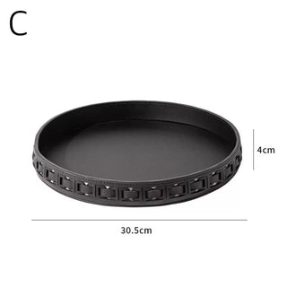 Braided Geometric Pattern Leather Round Tray  Storage
