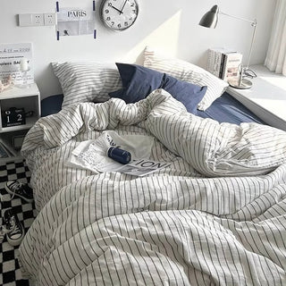 Navy Gray Stripe Duvet Cover Set