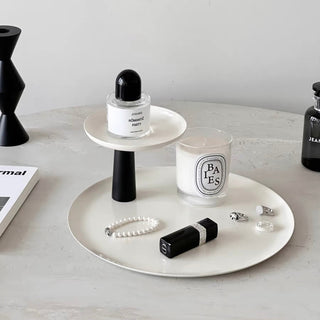 Monochrome Movable Two-Tier Round Tray  Storage