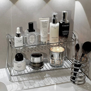 Stainless steel silver two-tier cosmetic storage multi-rack bathroom vanity perfume storage