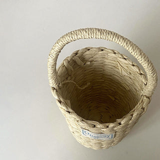 Cylindrical Natural Basket Storage Bag with Handles