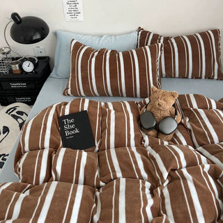 Brown Blue Multi Stripe Winter Duvet Cover Set