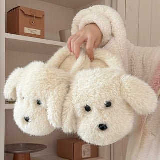 Fluffy Puppy Room Shoes   3 Sizes  Indoor Slippers Stuffed Dog